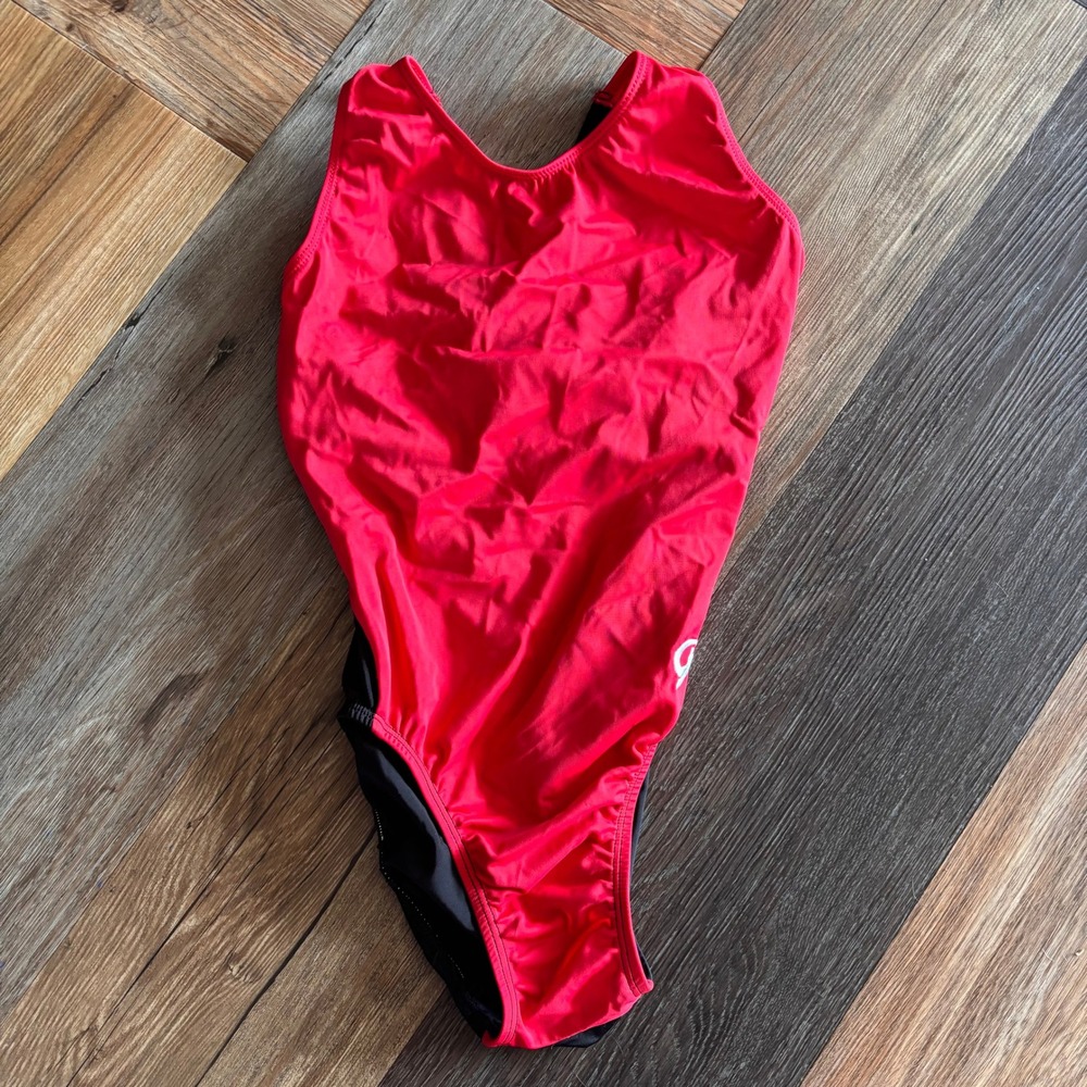 GK Elite Womens Red Black Mesh Back Gymnastics Leotard DSE4373 Size AS NWT